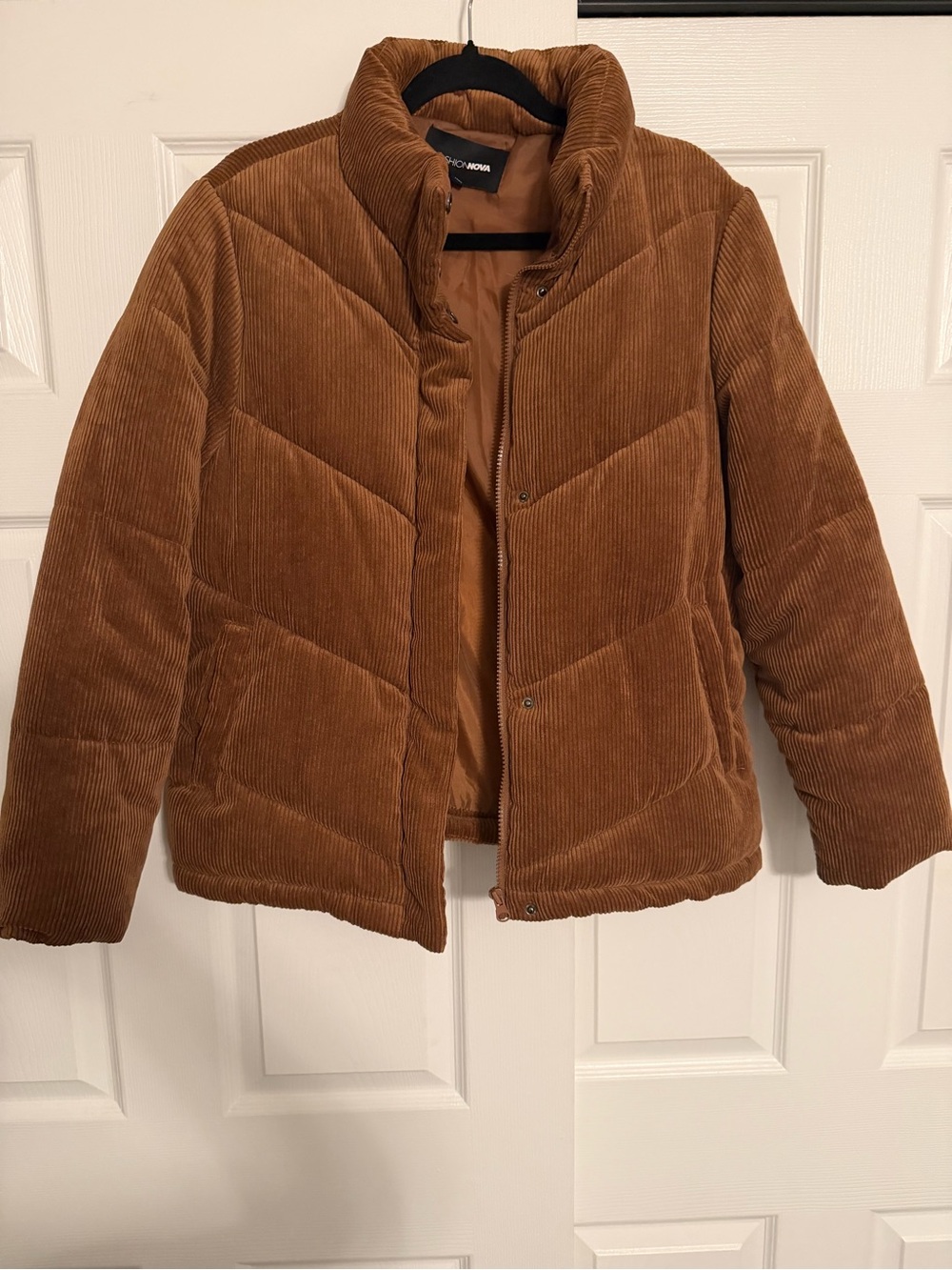 Fashion Nova Corduroy Quilted Puffer Jacket - Chestnut